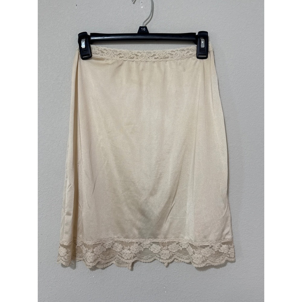 Olga Half Slip Women SS Beige Vintage Lace Trim Nylon Skirt Style 9225